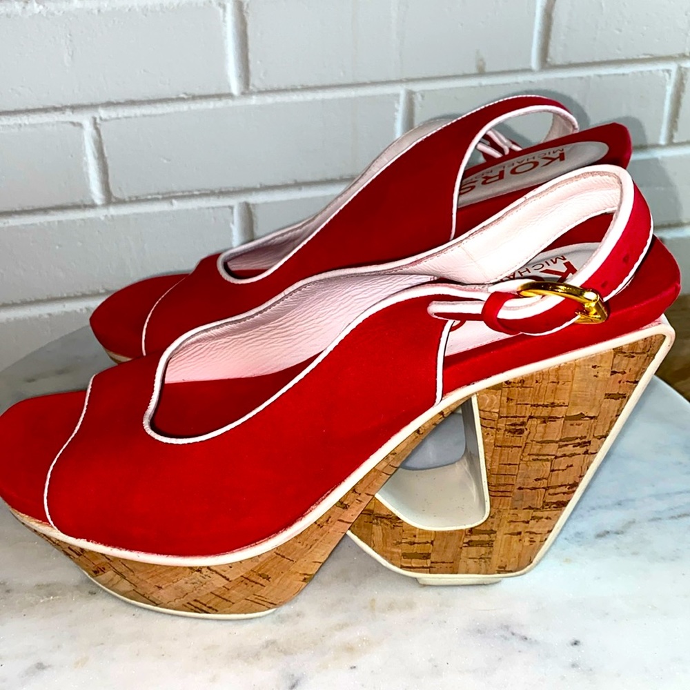 KORS Michael Kors Red and White Platform Sandals